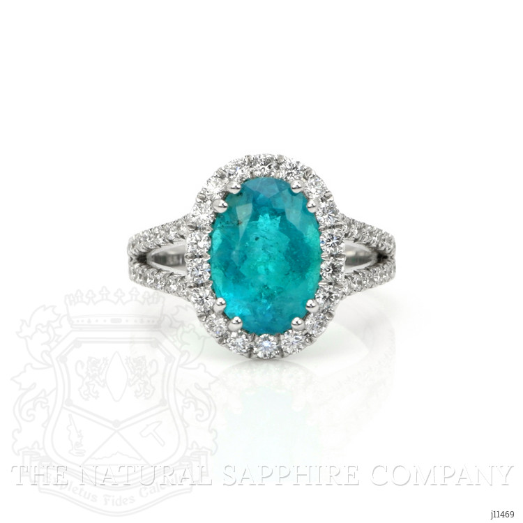 4.09 Ct. Paraiba Tourmaline Natural Diamond Pave Ring, 18K White Gold