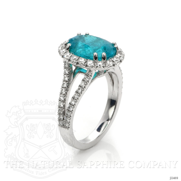 4.09 Ct. Paraiba Tourmaline Natural Diamond Pave Ring, 18K White Gold