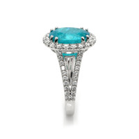 4.09 Ct. Paraiba Tourmaline Natural Diamond Pave Ring, 18K White Gold Image