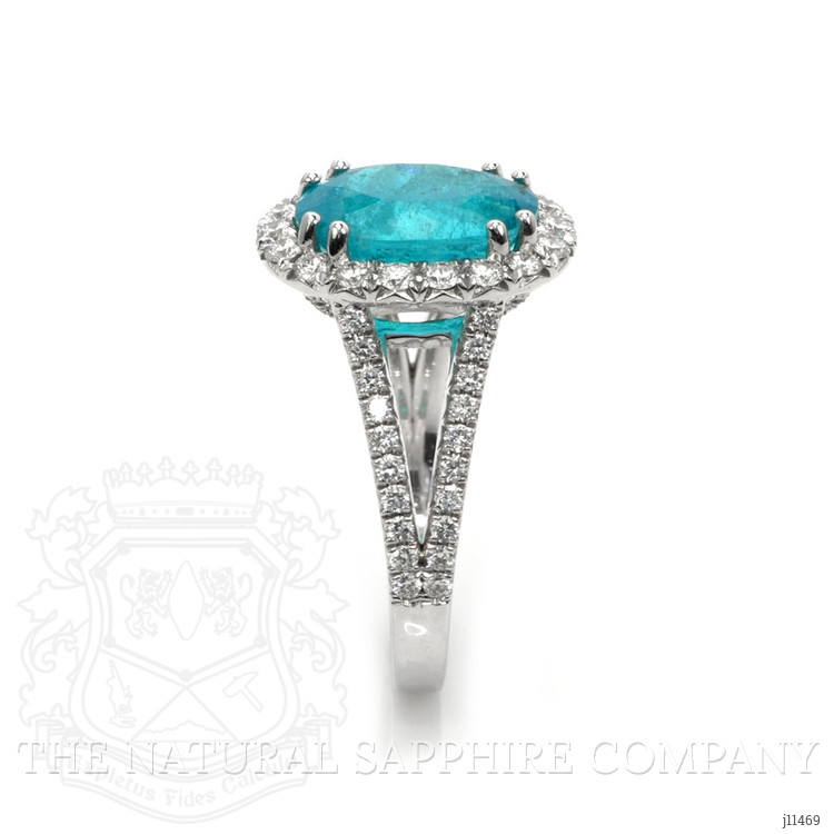 4.09 Ct. Paraiba Tourmaline Natural Diamond Pave Ring, 18K White Gold