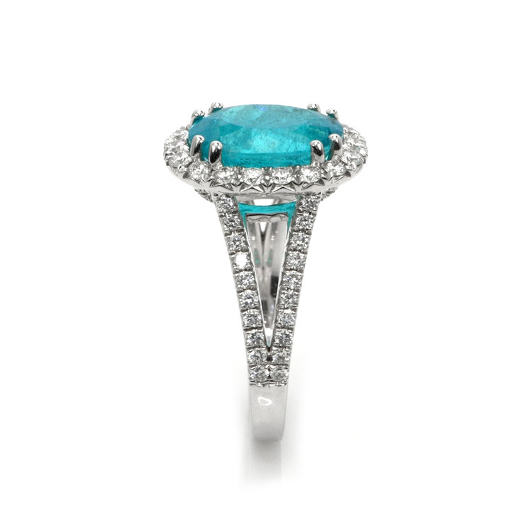 4.09 Ct. Paraiba Tourmaline Natural Diamond Pave Ring, 18K White Gold