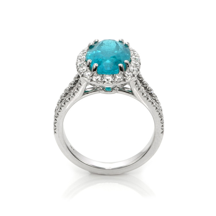 4.09 Ct. Paraiba Tourmaline Natural Diamond Pave Ring, 18K White Gold
