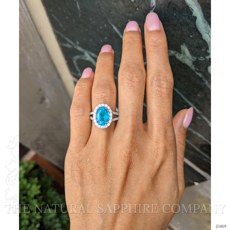 4.09 Ct. Paraiba Tourmaline Natural Diamond Pave Ring, 18K White Gold