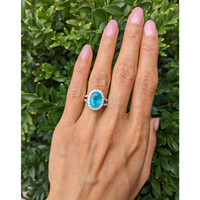 4.09 Ct. Paraiba Tourmaline Natural Diamond Pave Ring, 18K White Gold Life Style