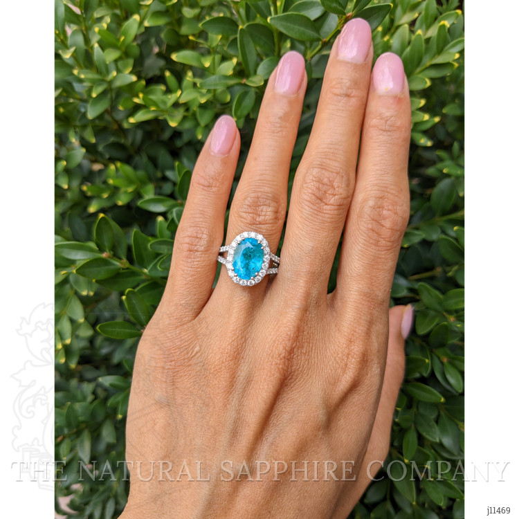 4.09 Ct. Paraiba Tourmaline Natural Diamond Pave Ring, 18K White Gold