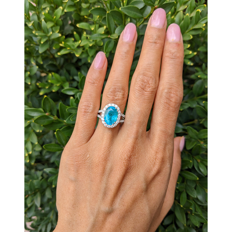 4.09 Ct. Paraiba Tourmaline Natural Diamond Pave Ring, 18K White Gold