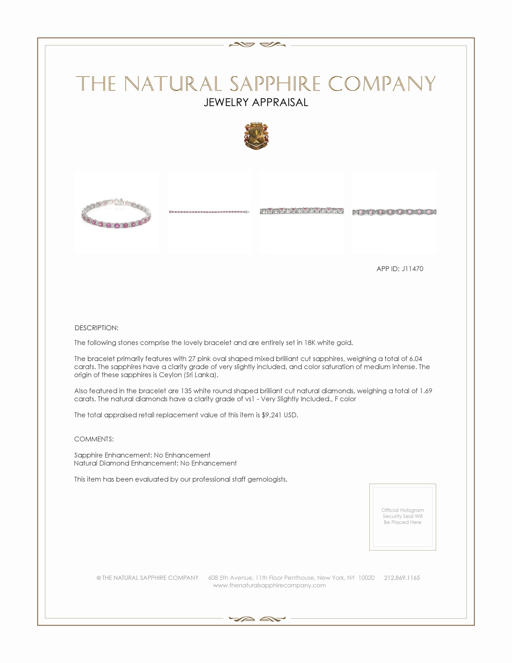 6.04 Ct.Tw. Pink Sapphire and Natural Diamond Pave Bracelet, 18K White Gold