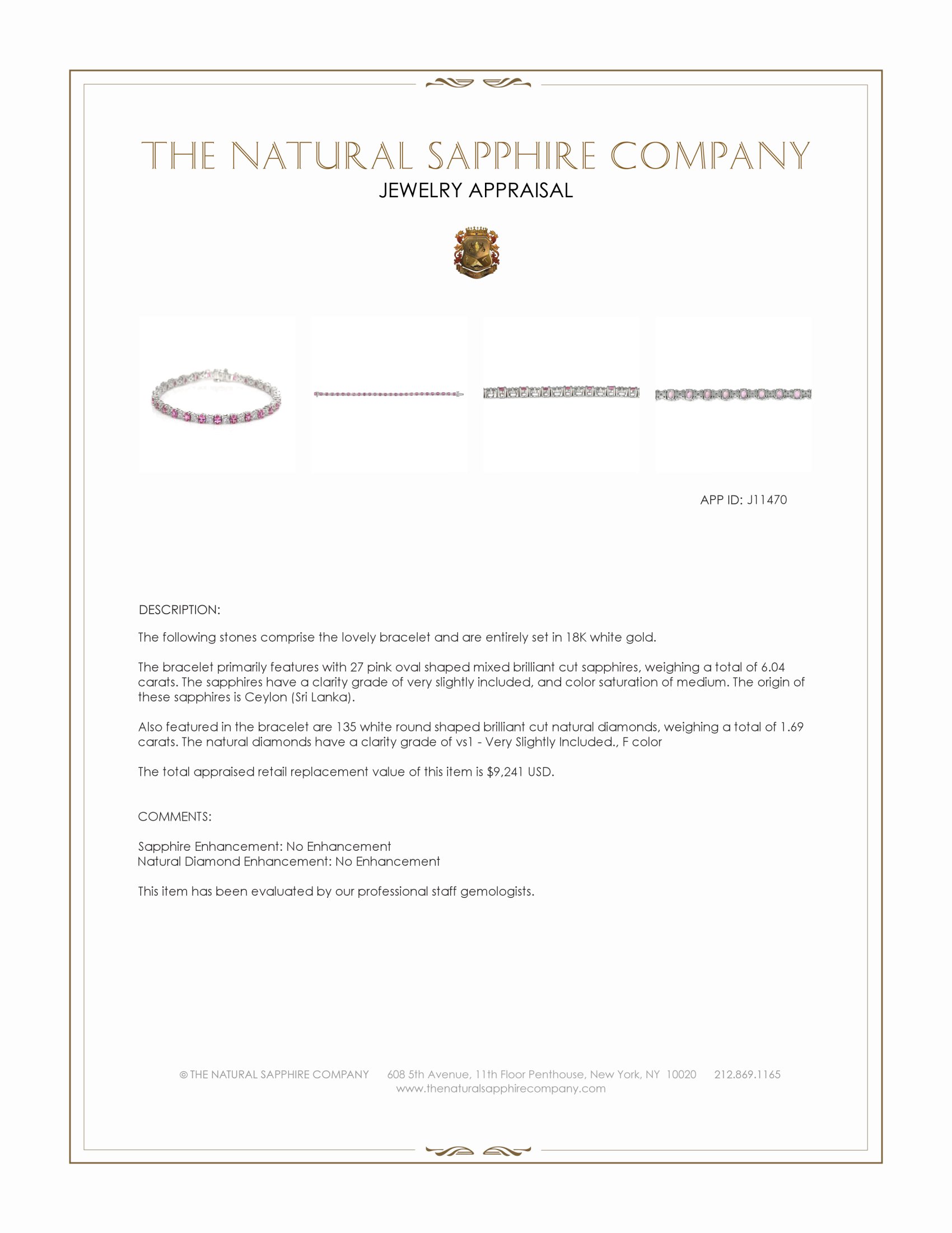 6.04 Ct.Tw. Pink Sapphire and Natural Diamond Pave Bracelet, 18K White Gold