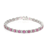 6.04 Ct.Tw. Pink Sapphire and Natural Diamond Pave Bracelet, 18K White Gold Video