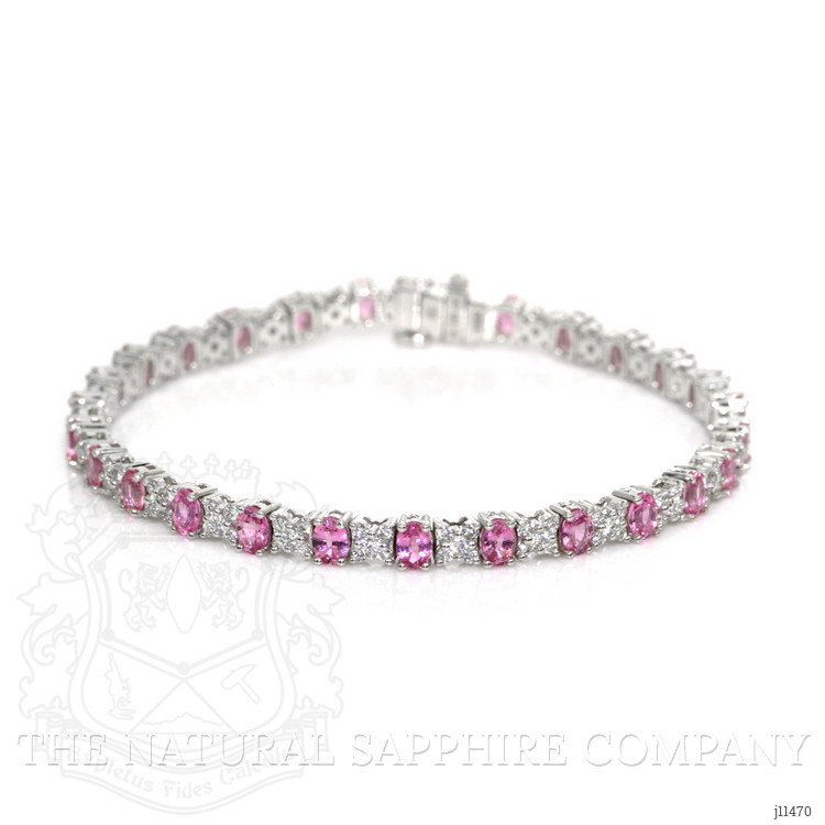 6.04 Ct.Tw. Pink Sapphire and Natural Diamond Pave Bracelet, 18K White Gold