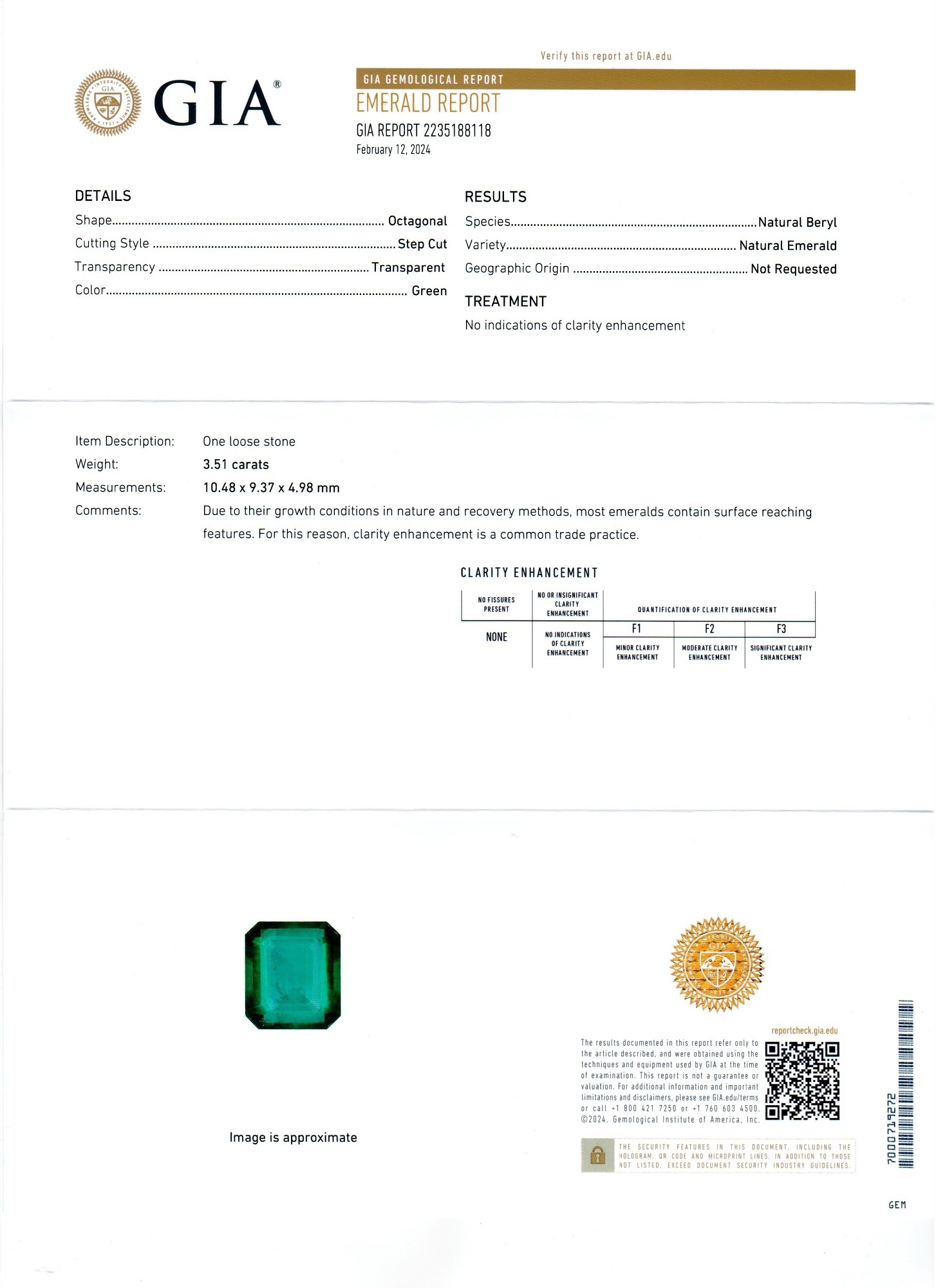 3.51 Ct. Emerald and Natural Diamond Pave Ring, 18K White Gold