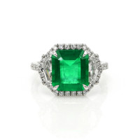 3.51 Ct. Emerald Natural Diamond Pave Ring, 18K White Gold Video