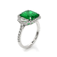 3.51 Ct. Emerald Natural Diamond Pave Ring, 18K White Gold Image