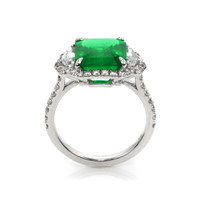 3.51 Ct. Emerald Natural Diamond Pave Ring, 18K White Gold Image