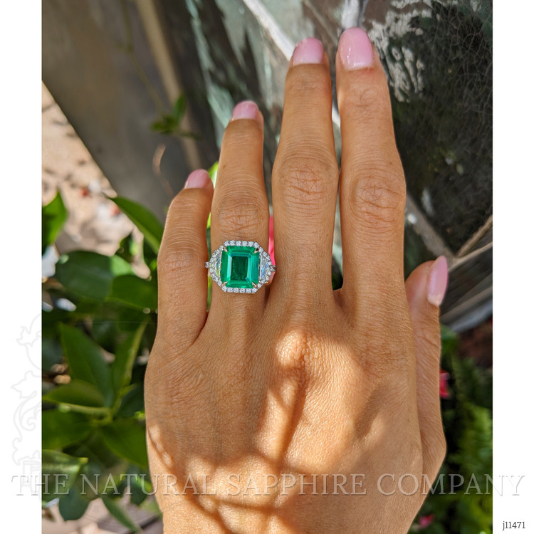 3.51 Ct. Emerald Natural Diamond Pave Ring, 18K White Gold