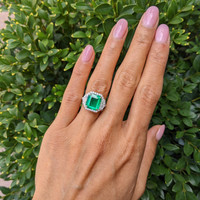 3.51 Ct. Emerald Natural Diamond Pave Ring, 18K White Gold Life Style