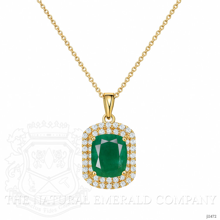 11.07 Ct. Emerald Natural Diamond Pave Pendant, 14K Yellow Gold