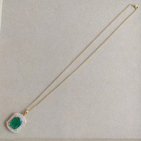 11.07 Ct. Emerald Natural Diamond Pave Pendant, 14K Yellow Gold Image