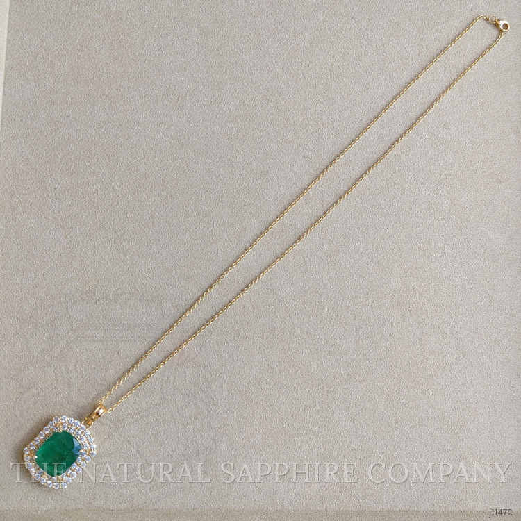 11.07 Ct. Emerald Natural Diamond Pave Pendant, 14K Yellow Gold