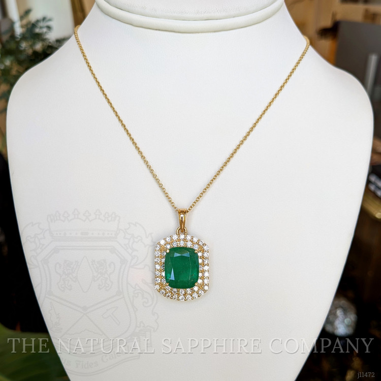 11.07 Ct. Emerald Natural Diamond Pave Pendant, 14K Yellow Gold