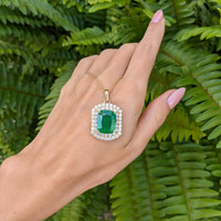 11.07 Ct. Emerald Natural Diamond Pave Pendant, 14K Yellow Gold Life Style