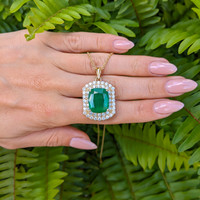 11.07 Ct. Emerald Natural Diamond Pave Pendant, 14K Yellow Gold Life Style