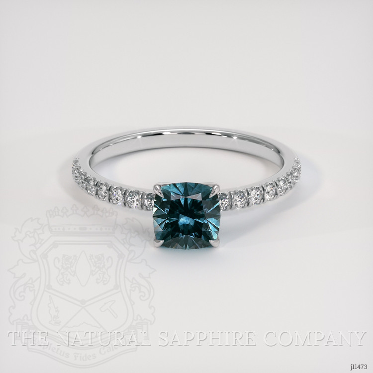 1.37 Ct. Greenish Blue Sapphire and Natural Diamond Pave Ring, Platinum 950