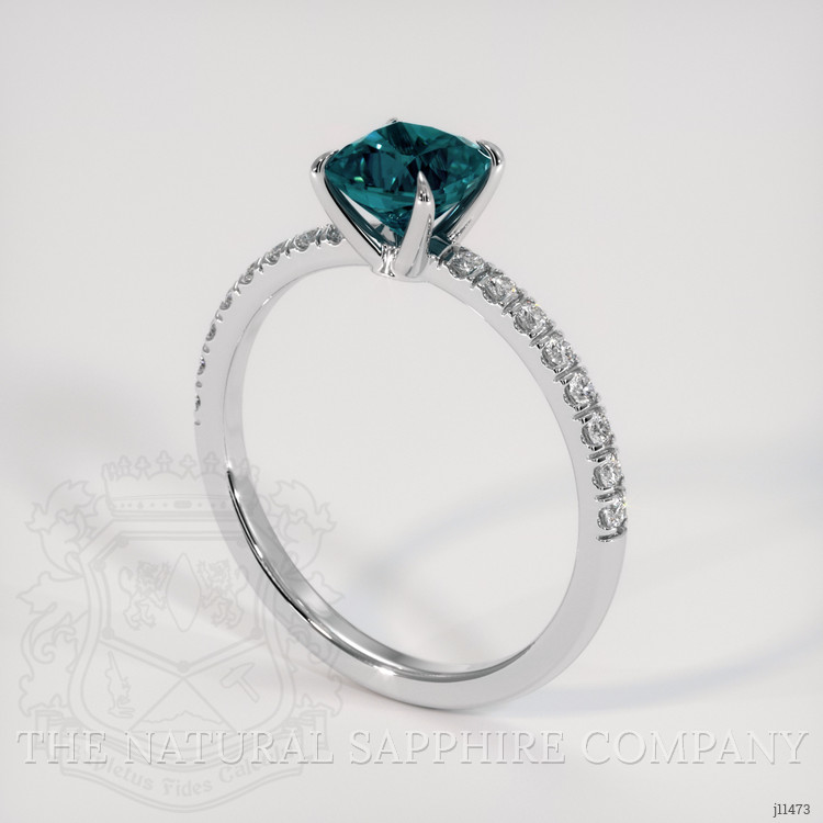 1.37 Ct. Greenish Blue Sapphire and Natural Diamond Pave Ring, Platinum 950