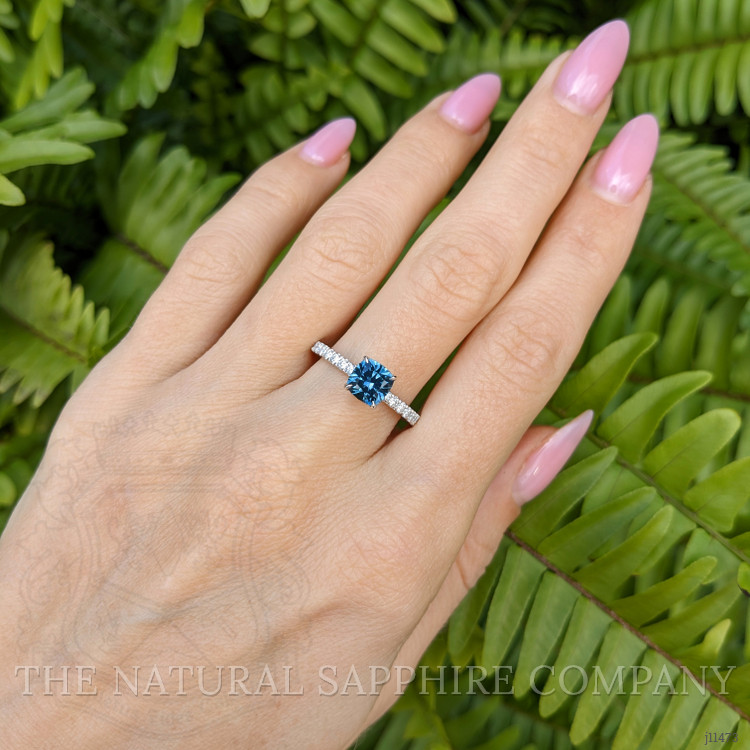 1.37 Ct. Greenish Blue Sapphire and Natural Diamond Pave Ring, Platinum 950