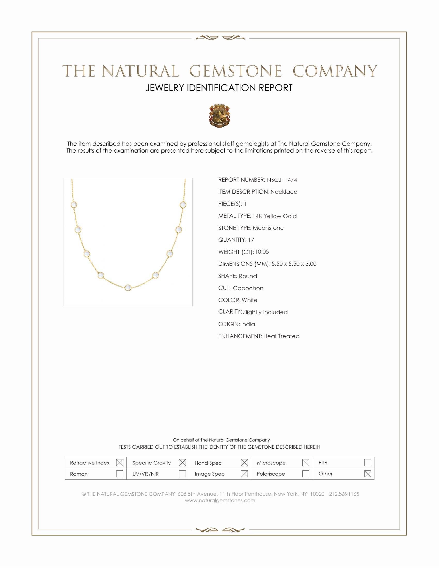 10.05 Ct. White Moonstone Bezel Necklace, 14K Yellow Gold