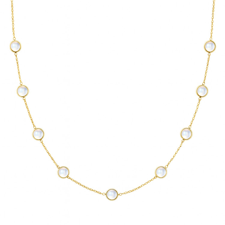 10.05 Ct. Moonstone Bezel Necklace, 14K Yellow Gold