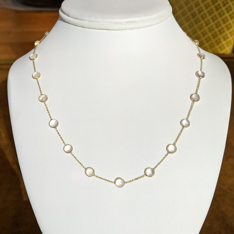 10.05 Ct. Moonstone Bezel Necklace, 14K Yellow Gold