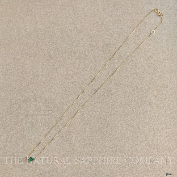 0.48 Ct. Emerald and Natural Diamond Accent Stones Necklace, 14K Yellow Gold