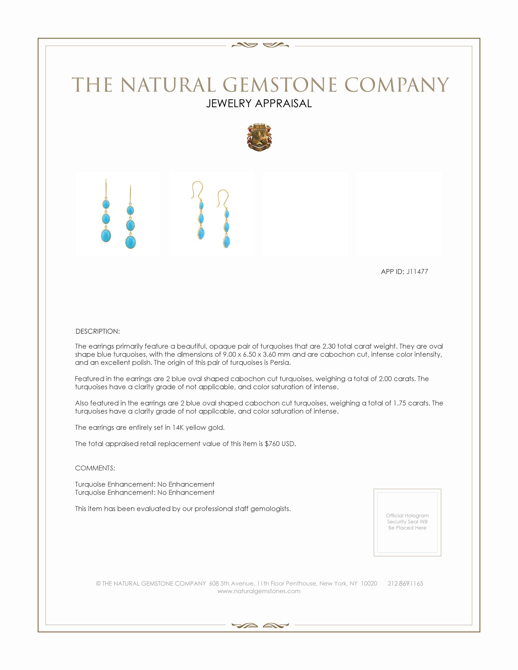 2.30 Ct.Tw. Blue Turquoise Bezel Earrings, 14K Yellow Gold