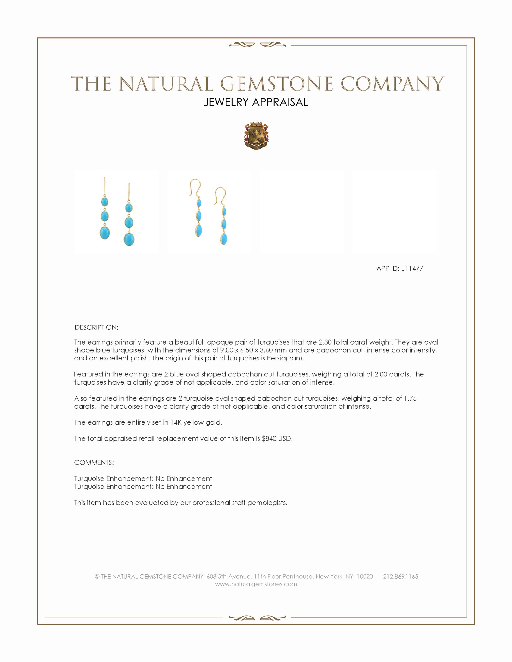 2.30 Ct.Tw. Blue Turquoise and Turquoise Turquoise Bezel Earrings, 14K Yellow Gold