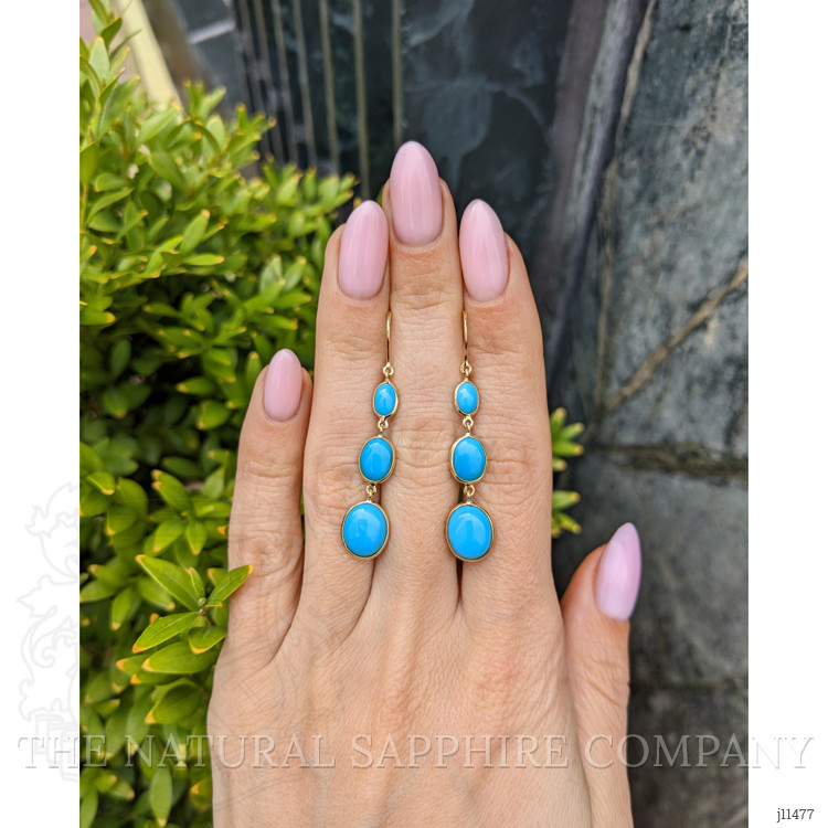 2.30 Ct.Tw. Blue Turquoise and Turquoise Turquoise Bezel Earrings, 14K Yellow Gold