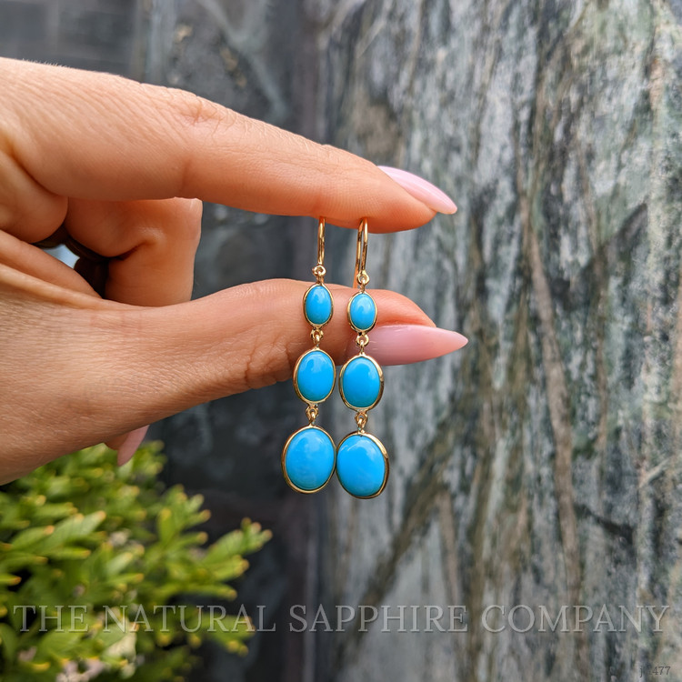 2.30 Ct.Tw. Blue Turquoise and Turquoise Turquoise Bezel Earrings, 14K Yellow Gold