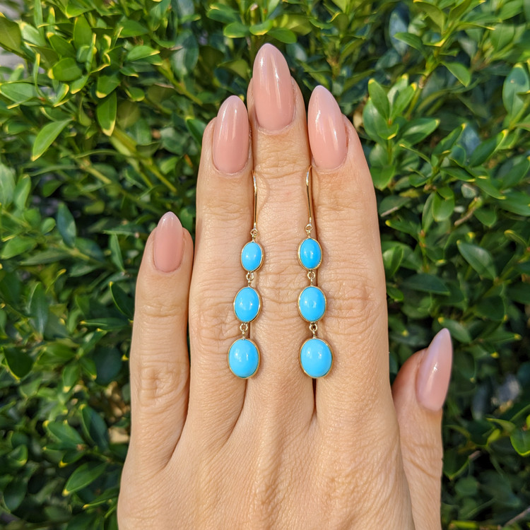 2.30 Ct.Tw. Turquoise Turquoise Bezel Earrings, 14K Yellow Gold