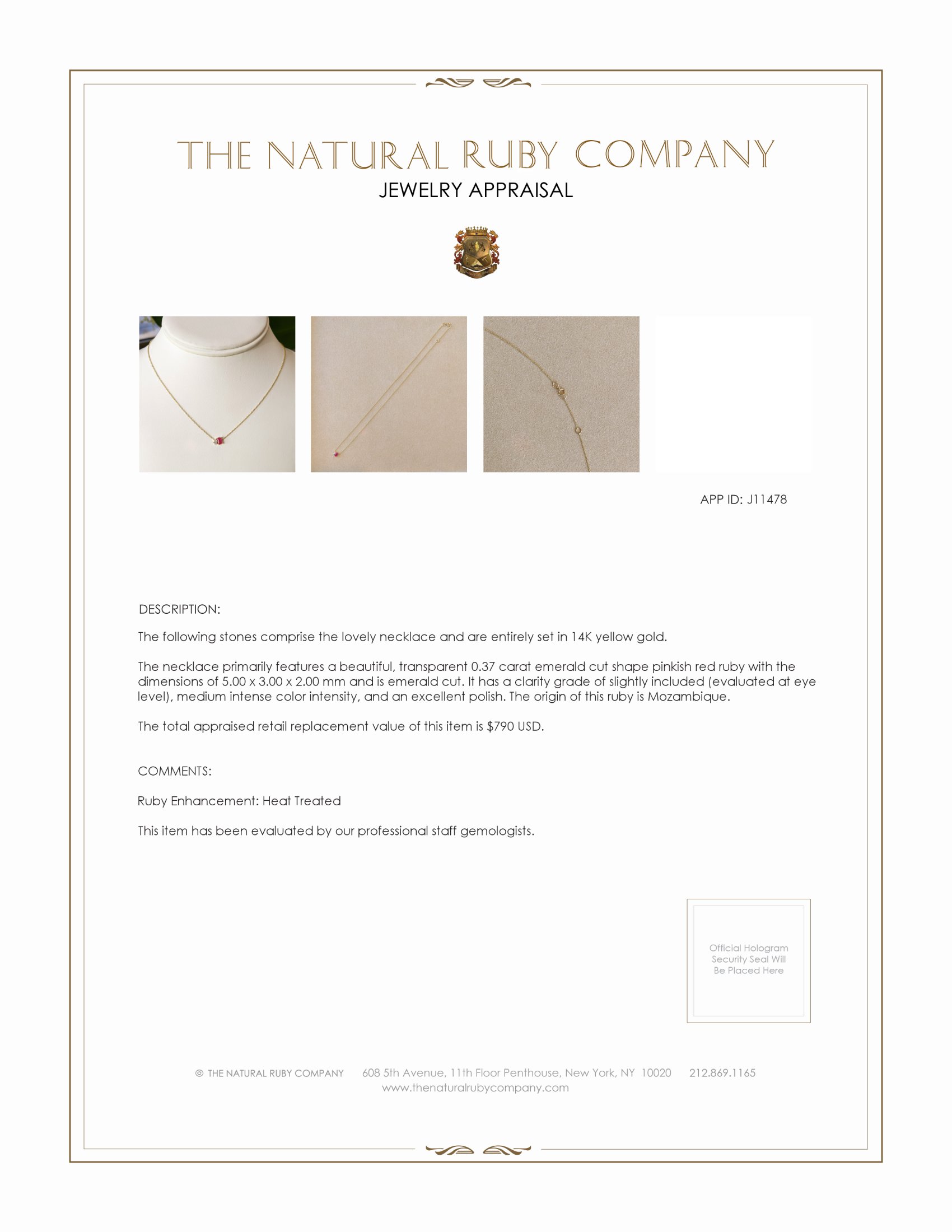 0.51 Ct. Pinkish Red Ruby and Natural Diamond Accent Stones Necklace, 14K Yellow Gold