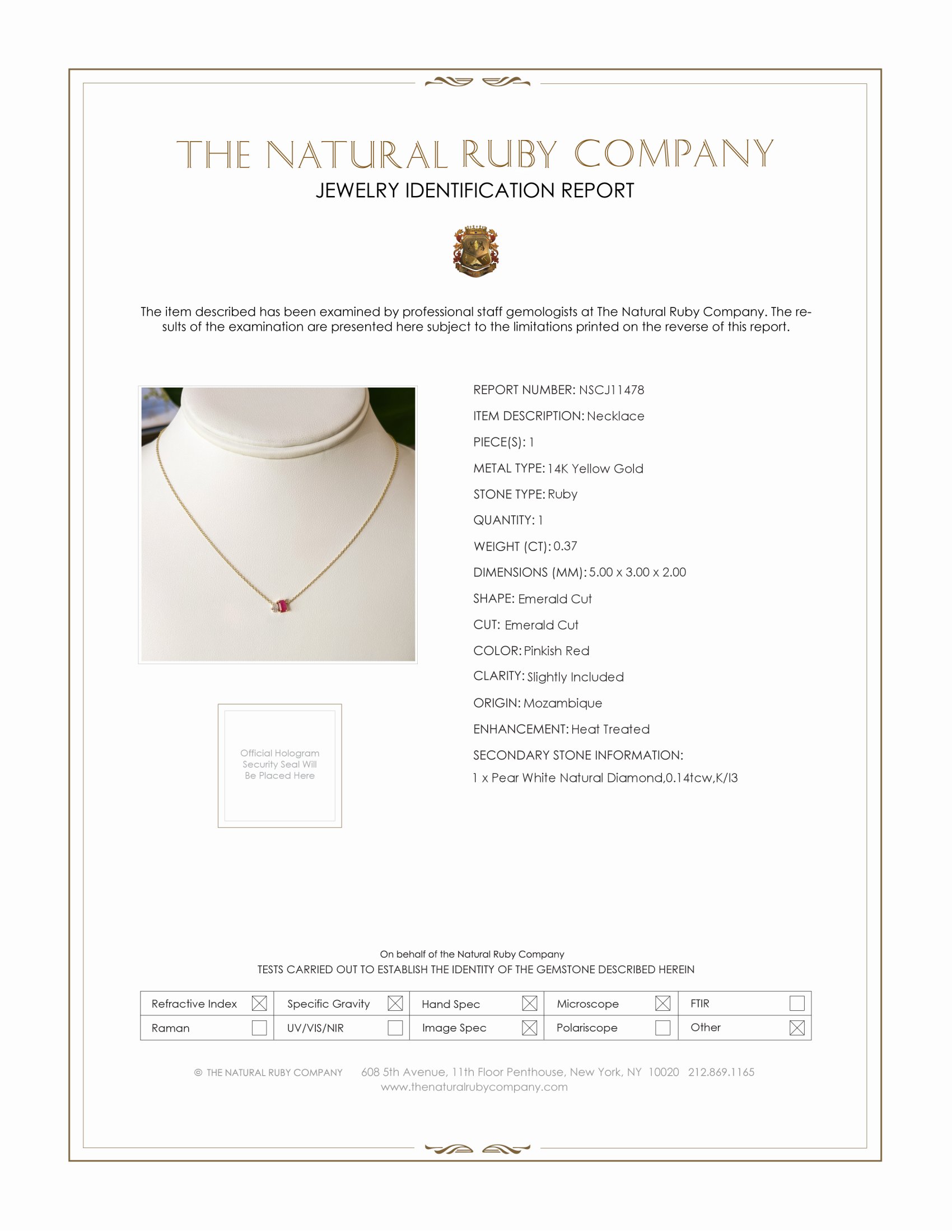 0.51 Ct.Tw. Pinkish Red Ruby and Natural Diamond Accent Stones Necklace, 14K Yellow Gold