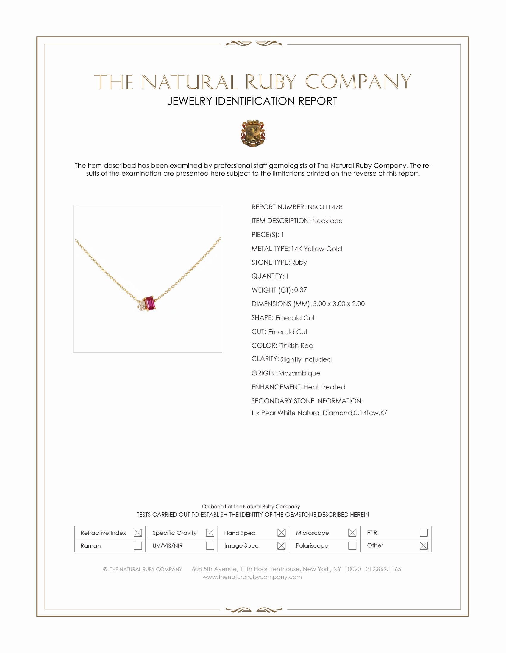 0.51 Ct.Tw. Pinkish Red Ruby and Natural Diamond Accent Stones Necklace, 14K Yellow Gold