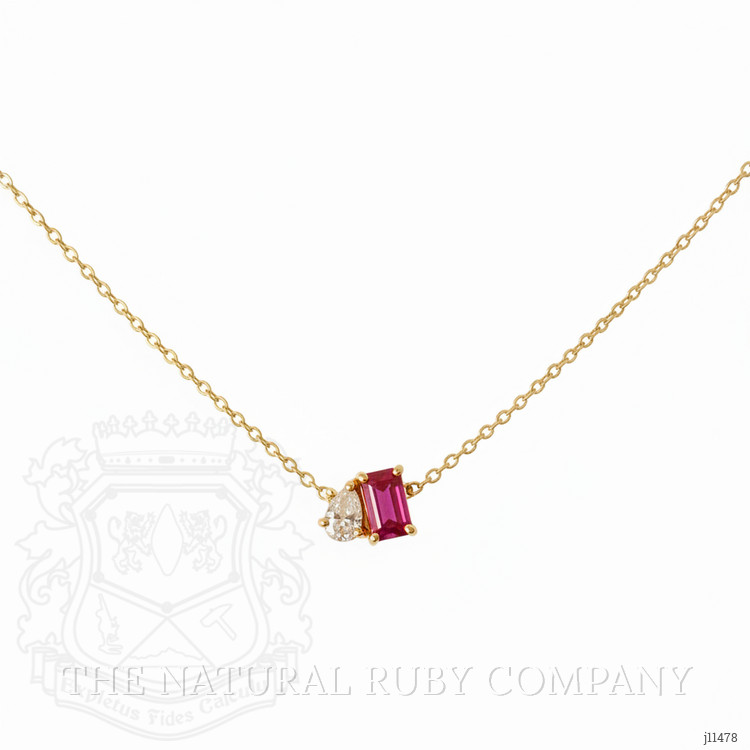 0.51 Ct. Pinkish Red Ruby and Natural Diamond Accent Stones Necklace, 14K Yellow Gold