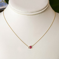 0.51 Ct. Pinkish Red Ruby and Natural Diamond Accent Stones Necklace, 14K Yellow Gold Image