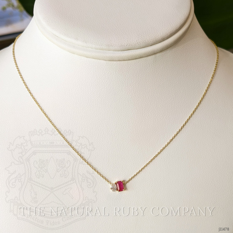 0.51 Ct. Pinkish Red Ruby and Natural Diamond Accent Stones Necklace, 14K Yellow Gold