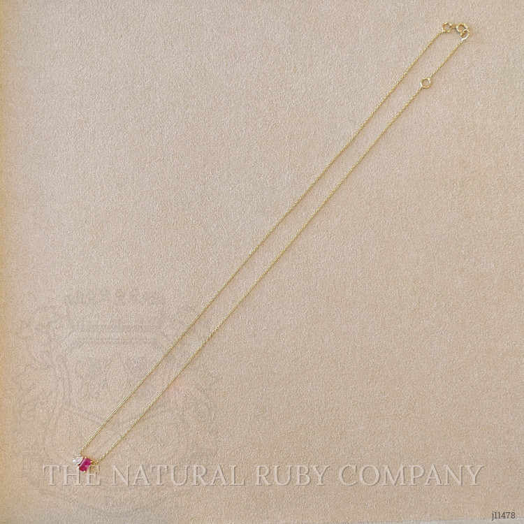 0.51 Ct. Pinkish Red Ruby and Natural Diamond Accent Stones Necklace, 14K Yellow Gold