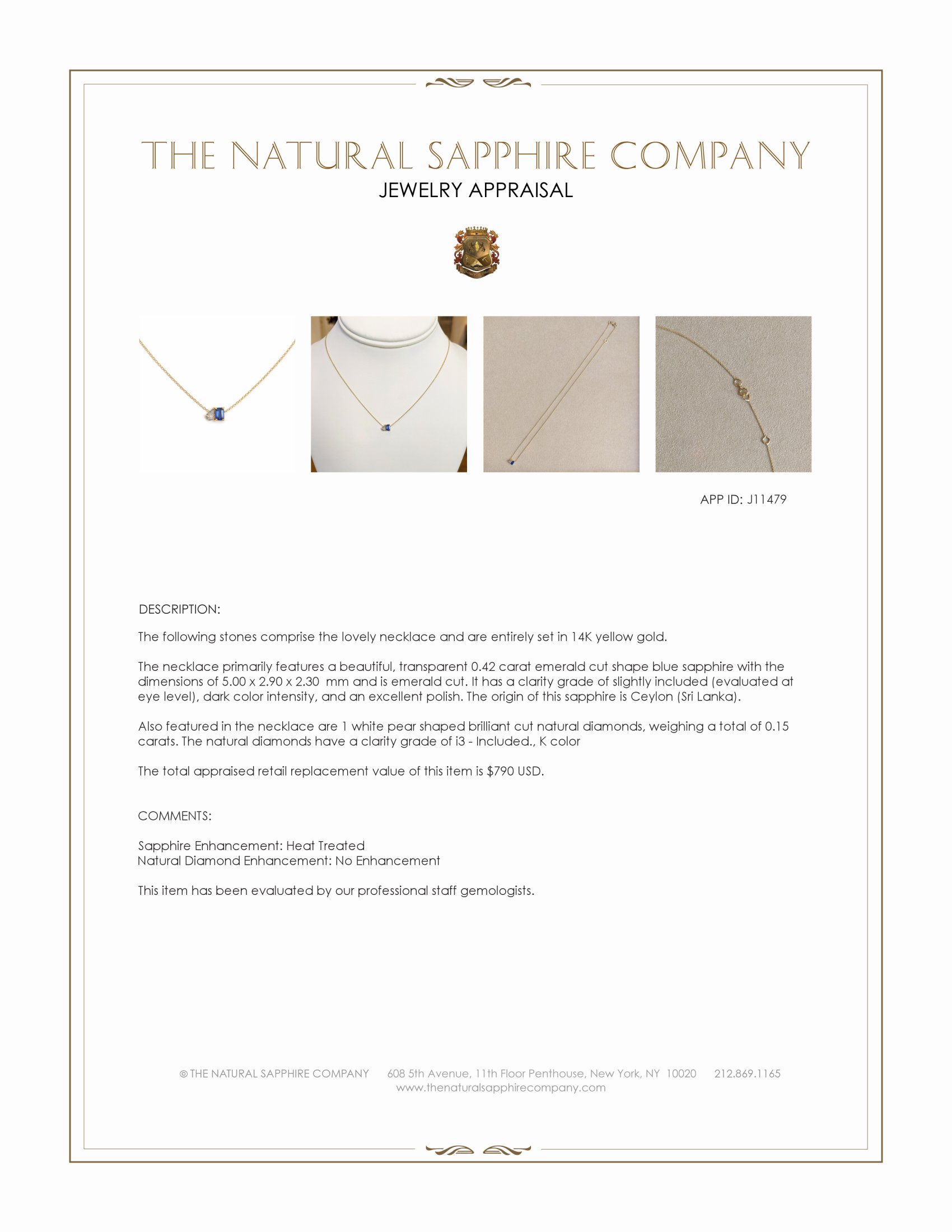 0.42 Ct. Blue Sapphire and Natural Diamond Accent Stones Necklace, 14K Yellow Gold