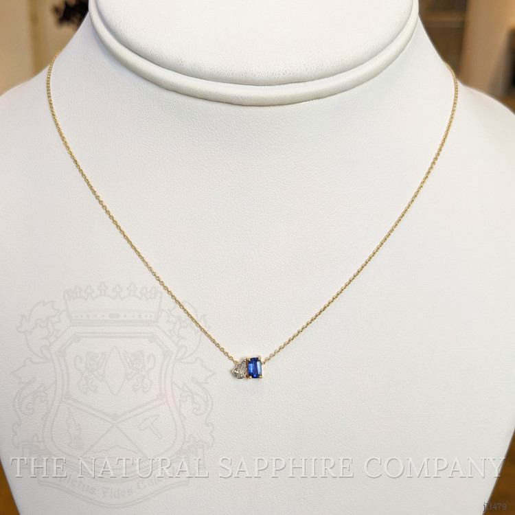0.42 Ct. Blue Sapphire and Natural Diamond Accent Stones Necklace, 14K Yellow Gold