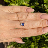 0.42 Ct. Blue Sapphire and Natural Diamond Accent Stones Necklace, 14K Yellow Gold Life Style