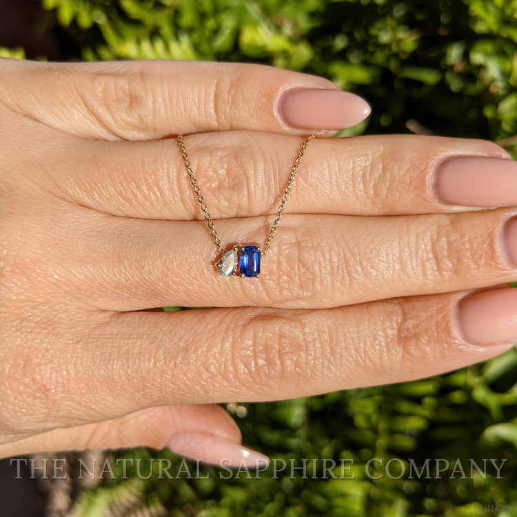 0.42 Ct. Blue Sapphire and Natural Diamond Accent Stones Necklace, 14K Yellow Gold