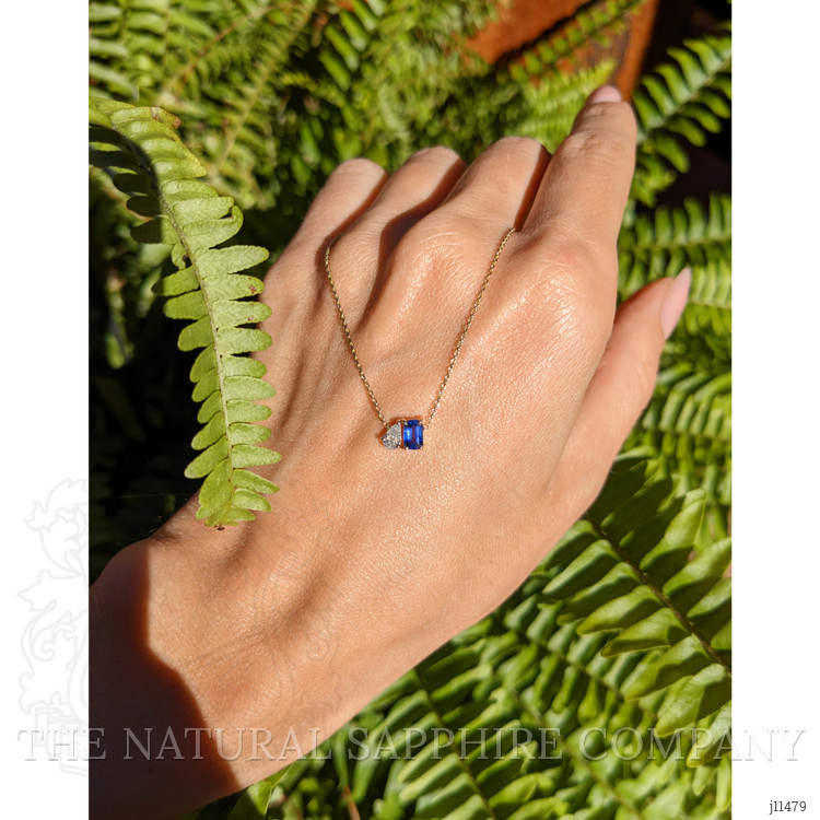 0.42 Ct. Blue Sapphire and Natural Diamond Accent Stones Necklace, 14K Yellow Gold